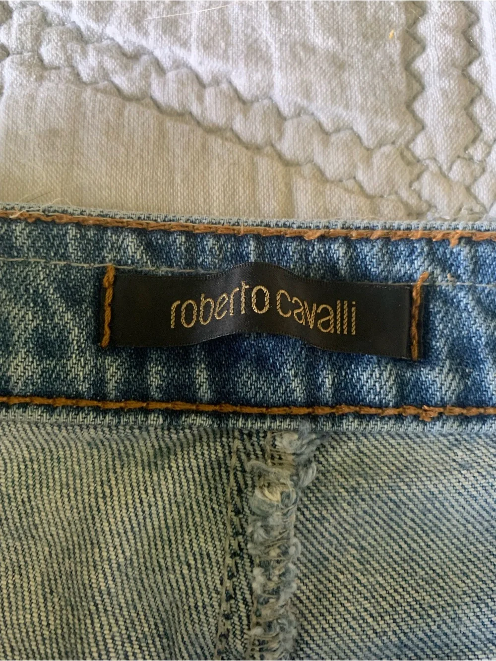 Roberto Cavalli Blue Distressed Straight-Leg Jeans Size 42 (US 6)